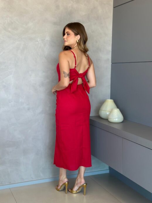VESTIDO MIDI LINHO VERMELHO FERNANDA - Image 2